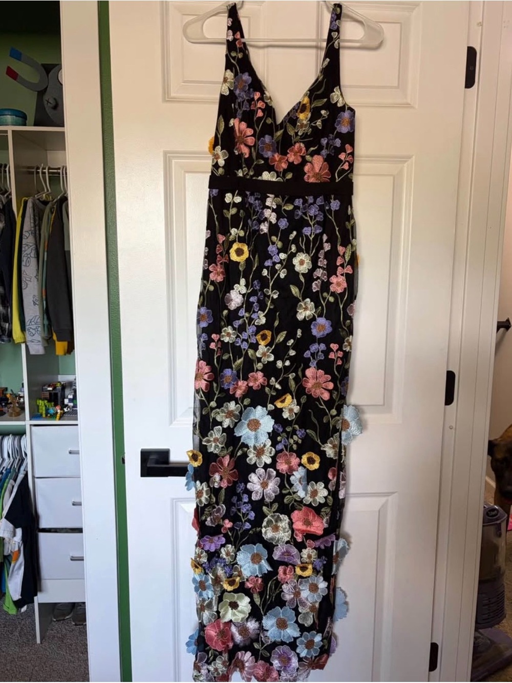Azazie Black Floral Embroidered Maxi Dress
